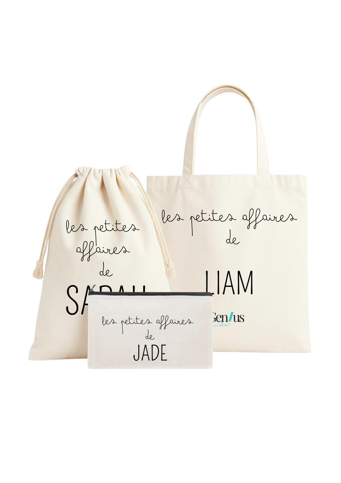 Lot d'accessoires - Tote bag, Sac à cordelettes, Trousse