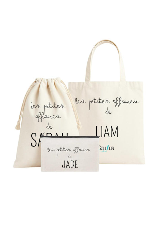 Lot d'accessoires - Tote bag, Sac à cordelettes, Trousse